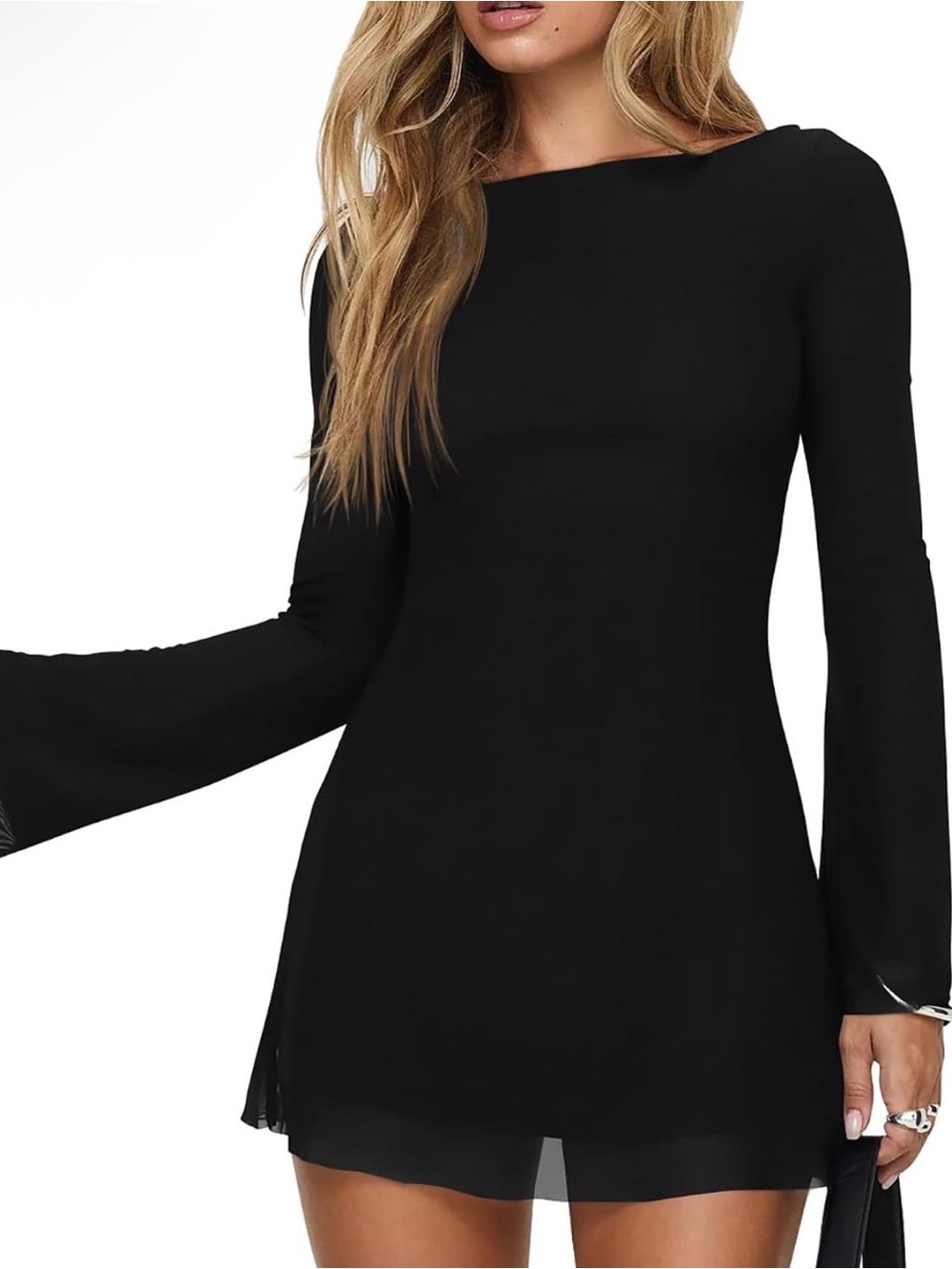 Black Long Sleeve open back Mini Dress